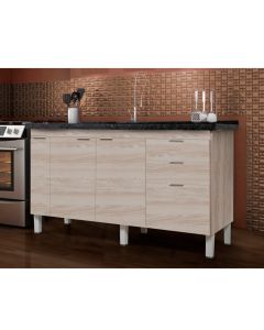 Balcão Gabinete Elite para Cozinha sem Tampo 2 Portas e 3 Gavetas + Porta Óleo 1,44 Maple