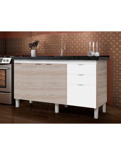 Balcão Gabinete Elite para Cozinha sem Tampo 2 Portas e 3 Gavetas + Porta Óleo 1,44 Maple/Branco