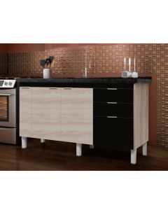 Balcão Gabinete Elite para Cozinha sem Tampo 2 Portas e 3 Gavetas + Porta Óleo 1,44 Maple/Preto