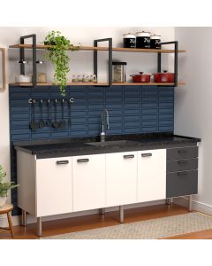 Balcão Gabinete Elo para Cozinha sem Tampo 4 Portas e 3 Gavetas 1,94 Branco/Grafite