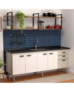 Balcão Gabinete Elo para Cozinha sem Tampo 4 Portas e 3 Gavetas 1,94 Branco/Maple