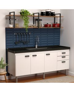 Balcão Gabinete Elo para Cozinha sem Tampo 3 Portas e 3 Gavetas 1,44 Branco
