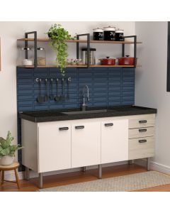 Balcão Gabinete Elo para Cozinha sem Tampo 3 Portas e 3 Gavetas 1,44 Branco/Maple