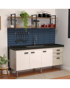 Balcão Gabinete Elo para Cozinha sem Tampo 3 Portas e 3 Gavetas 1,74 Branco/Maple