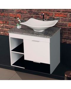 Gabinete Toucador para Banheiro Ocre Tampo em Granito 64cm Branco/Preto