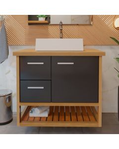 Gabinete Toucador para Banheiro Pretty 69,5cm com Cuba Torino Branco/grafite