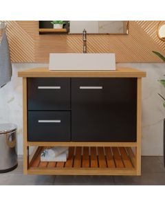 Gabinete Toucador para Banheiro Pretty 84cm com Cuba Torino Branco/preto