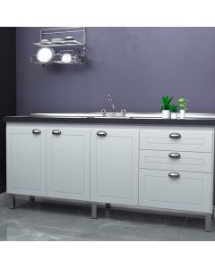 Balcão Gabinete Retrô para Cozinha sem Tampo 3 Portas e 3 Gavetas 1,74 Branco/Onix