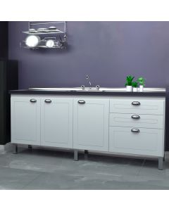 Balcão Gabinete Retrô para Cozinha sem Tampo 3 Portas e 3 Gavetas 1,94 Branco/Onix