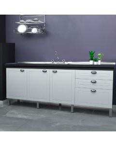 Balcão Gabinete Retrô para Cozinha sem Tampo 3 Portas e 3 Gavetas 1,94 Grafite/Branco