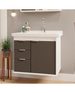 Gabinete Toucador para Banheiro Unik com Cuba 85cm Branco/grafite