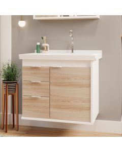 Gabinete Toucador para Banheiro Unik com Cuba 65cm Branco/maple