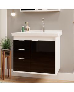 Gabinete Toucador para Banheiro Unik com Cuba 65cm Branco/preto