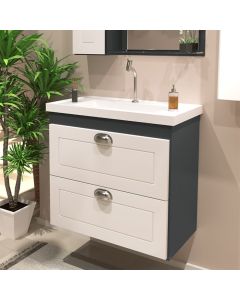 Gabinete Toucador para Banheiro Veneza com Cuba 58cm Grafite/branco Retrô