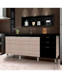 Balcão Gabinete Elite para Cozinha sem Tampo 3 Portas e 3 Gavetas + Porta Óleo 1,94 Maple/Preto