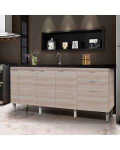 Balcão Gabinete Elite para Cozinha sem Tampo 3 Portas e 3 Gavetas + Porta Óleo 1,94 Maple