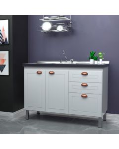 Balcão Gabinete Retrô para Cozinha sem Tampo 2 Portas e 3 Gavetas 1,44 Branco/Cobre