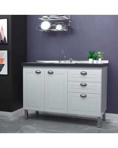 Balcão Gabinete Retrô para Cozinha sem Tampo 2 Portas e 3 Gavetas 1,44 Branco/Onix