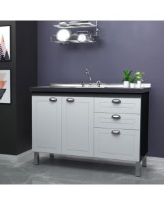 Balcão Gabinete Retrô para Cozinha sem Tampo 2 Portas e 3 Gavetas 1,44 Grafite/Branco